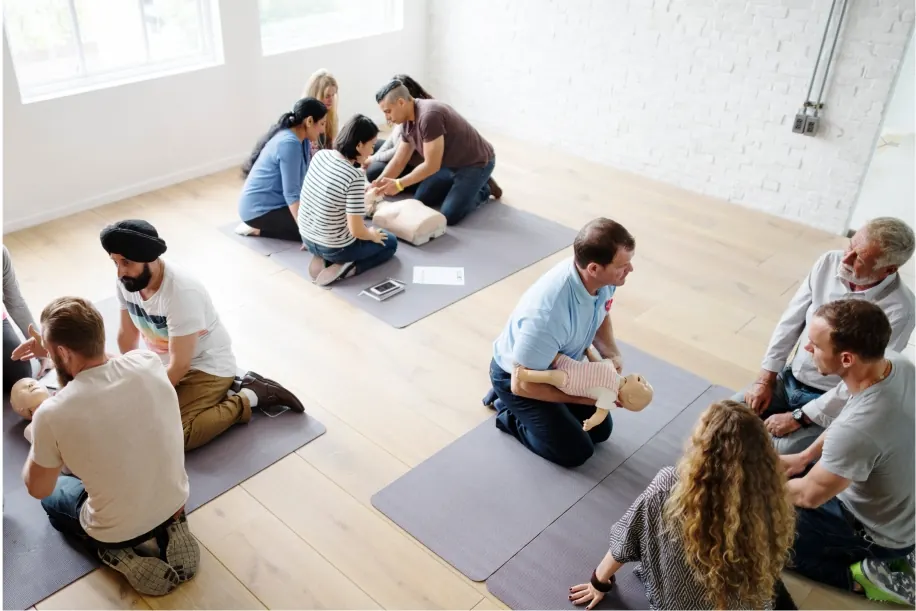 Group therapy or yoga class in session