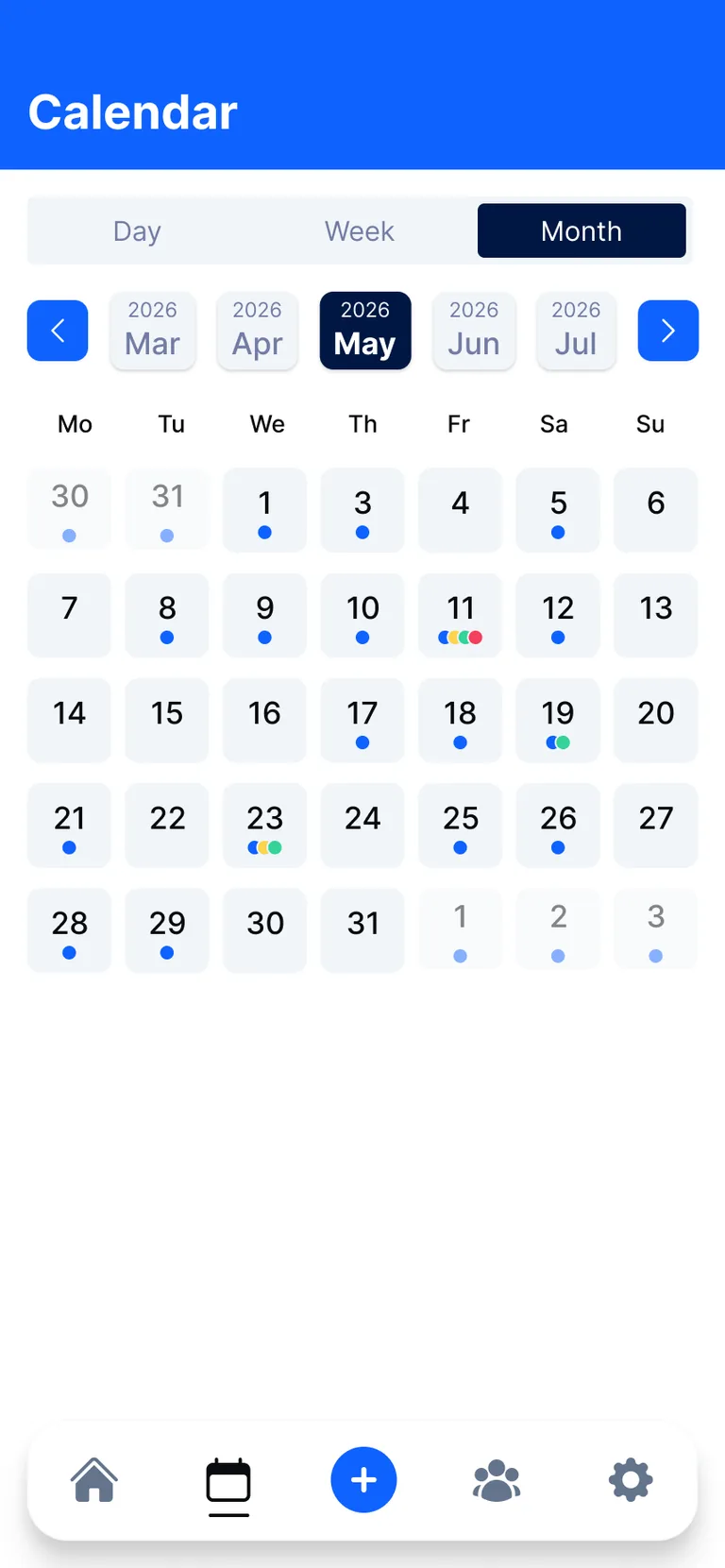 Color-coded calendar feature illustration
